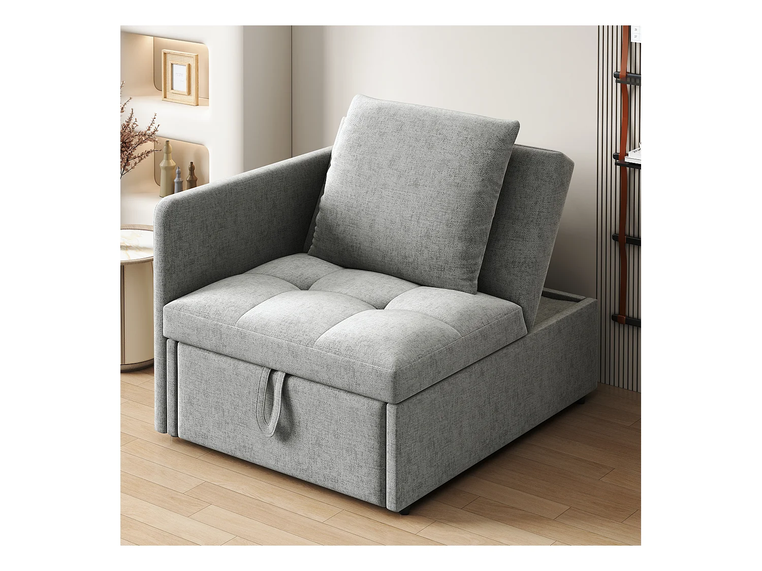 Wygodne sofa z funkcją spania 177x68x65 cm - Wielofunkcyjna sofa 3 w 1 - Len - Regulowane oparcie - Jasnoszary