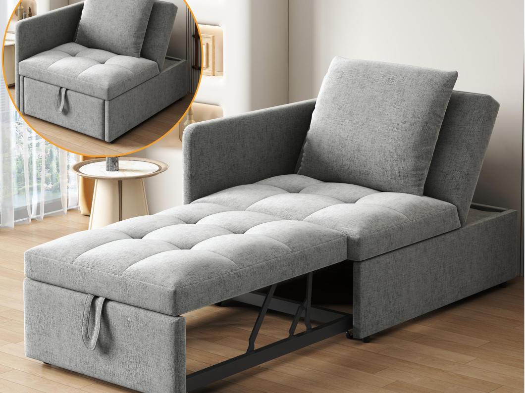 Sofá-cama estofado 177x68x65 cm - Sofá-cama multifuncional 3 em 1 - Linho - Encosto ajustável - Cinza claro