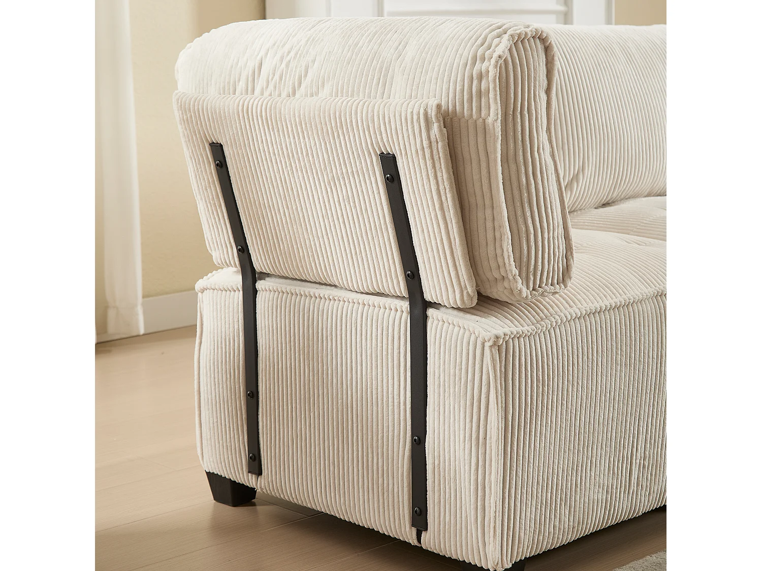 Canapé d'Angle Modulable 6 Places en Velours Beige - Modulable à Volonté - Design contemporain