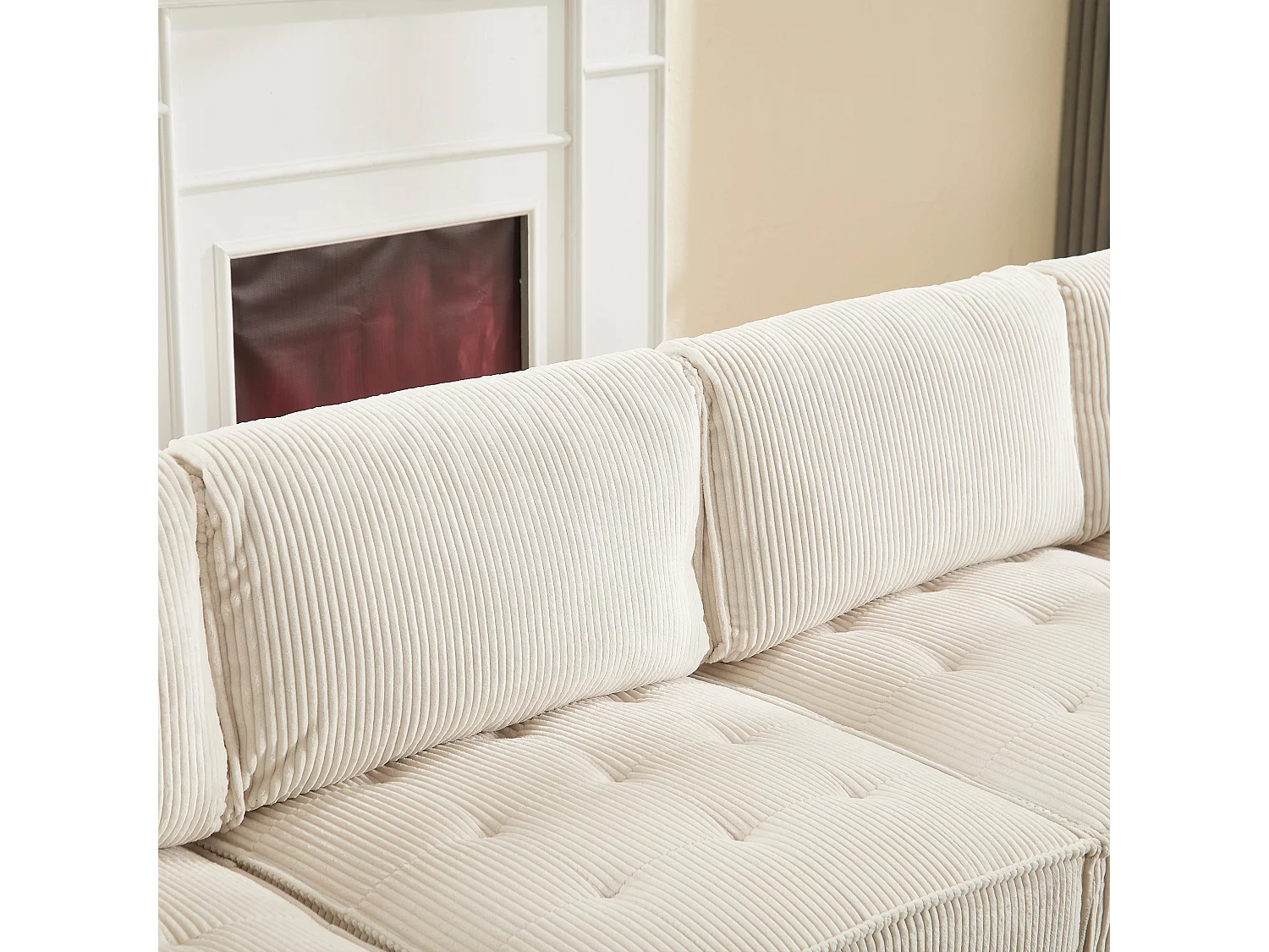 Canapé d'Angle Modulable 6 Places en Velours Beige - Modulable à Volonté - Design contemporain