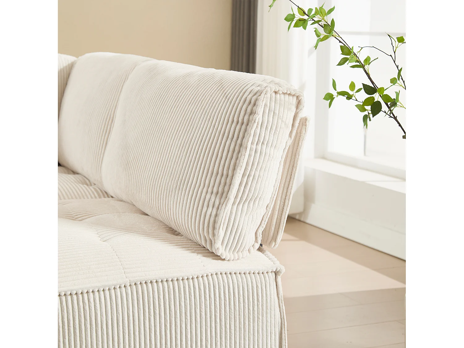 Canapé d'Angle Modulable 6 Places en Velours Beige - Modulable à Volonté - Design contemporain