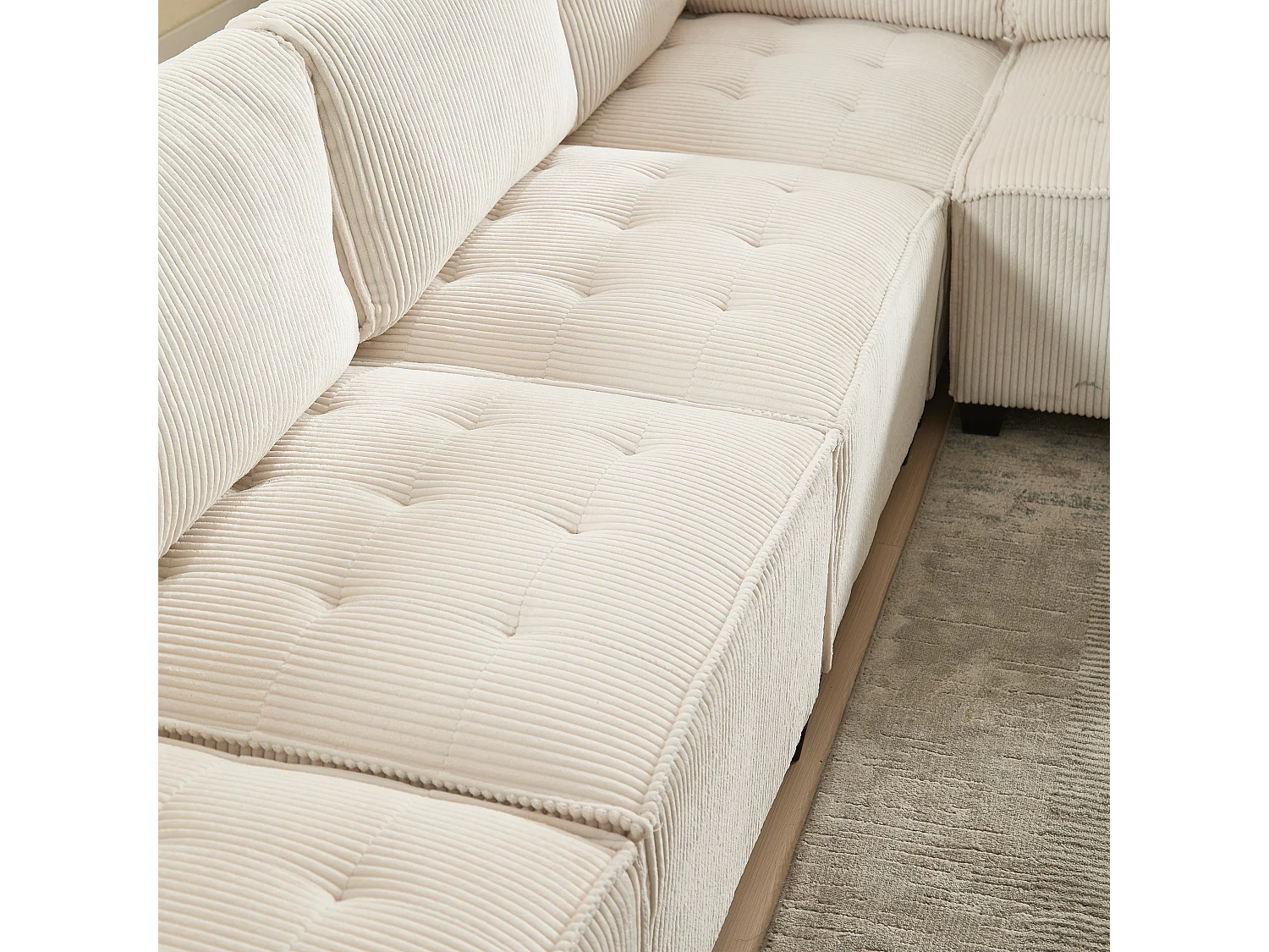 Canapé d'Angle Modulable 6 Places en Velours Beige - Modulable à Volonté - Design contemporain