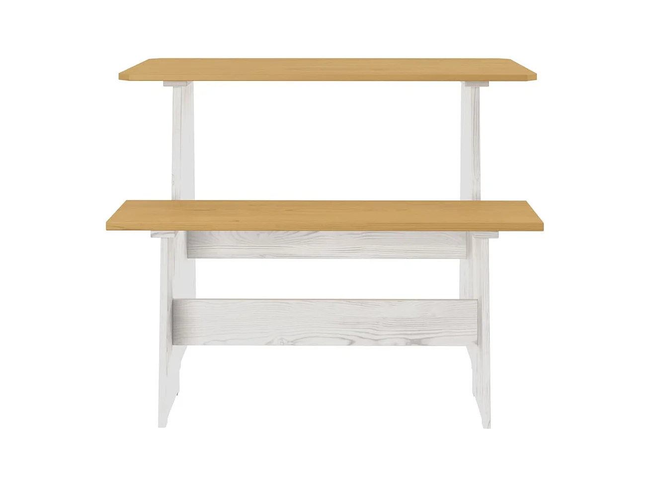 Table à manger et banc REINE marron miel blanc bois pin solide
