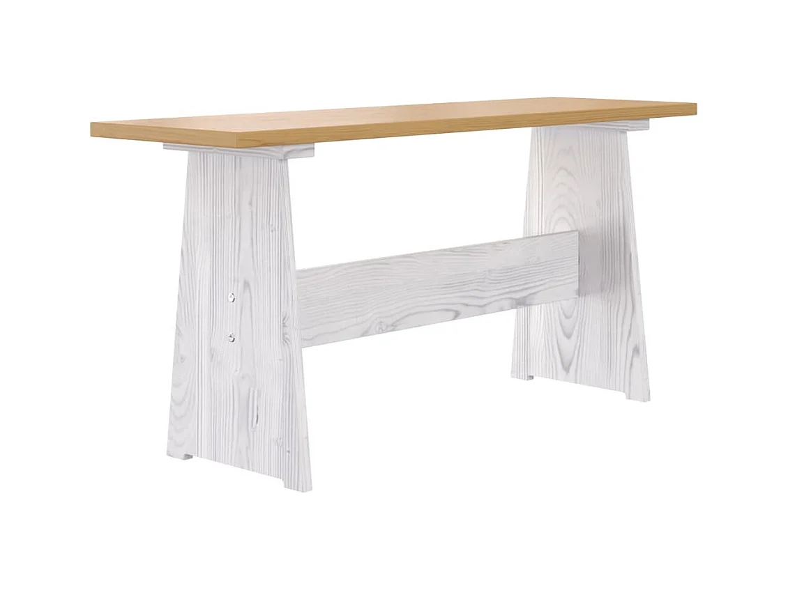 Table à manger et banc REINE marron miel blanc bois pin solide