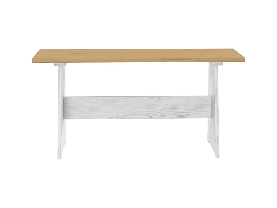 Table à manger et banc REINE marron miel blanc bois pin solide