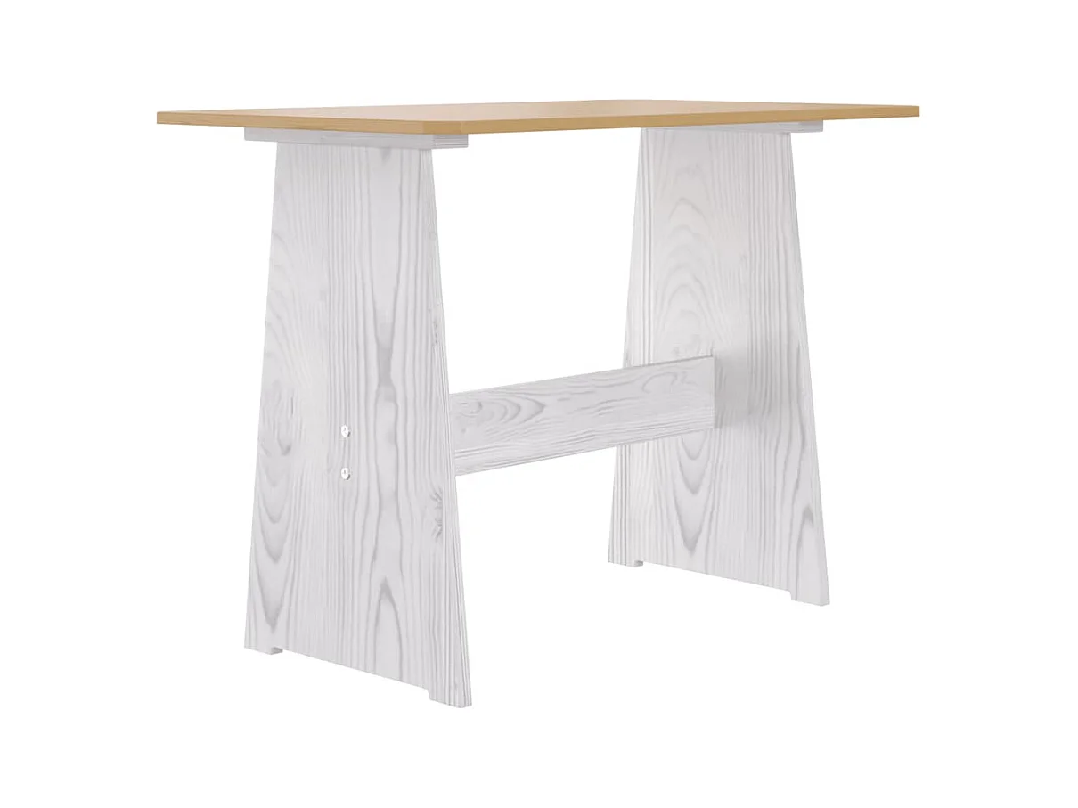 Table à manger et banc REINE marron miel blanc bois pin solide