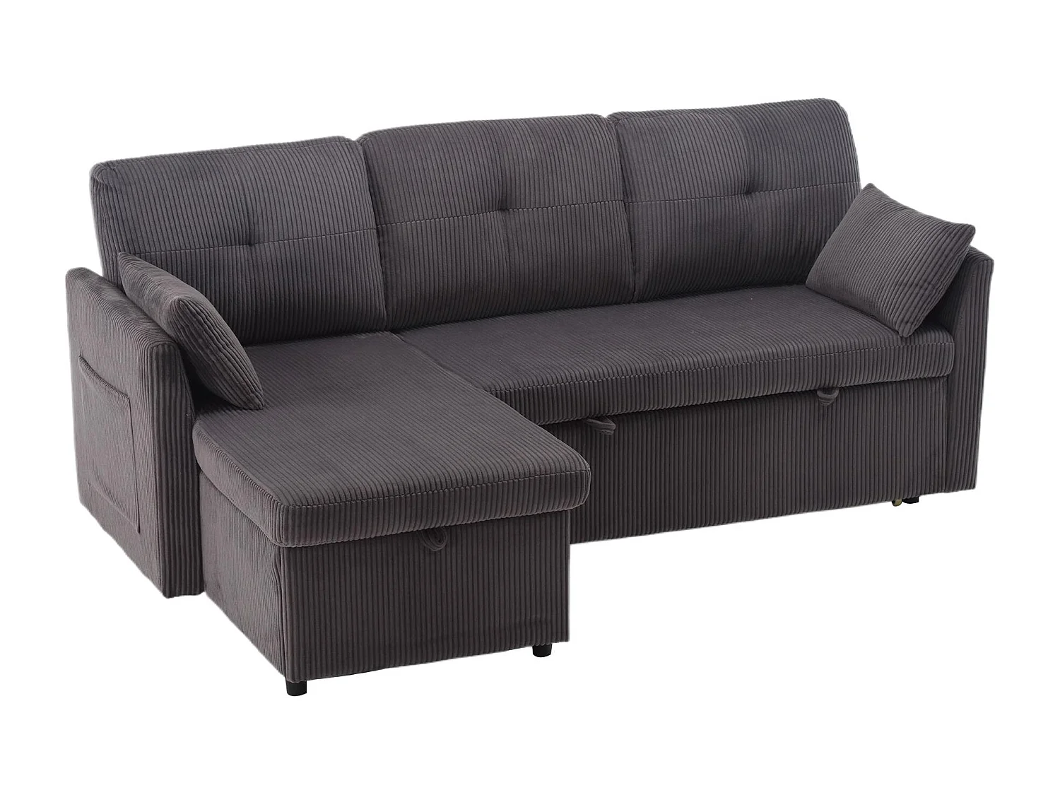 Allurex 1.0 - Canapé 3 Places d'Angle Convertible avec Rangement en Velours Gris Anthracite Rayé -  avec 2 Oreiller - 206x130x66-88cm