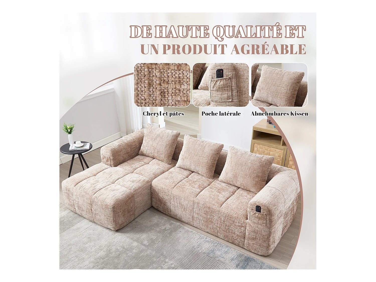 Modulaire hoekbank (chaise longue + bank) - Omvormbaar tot L, U of bed - Multifunctioneel ontwerp