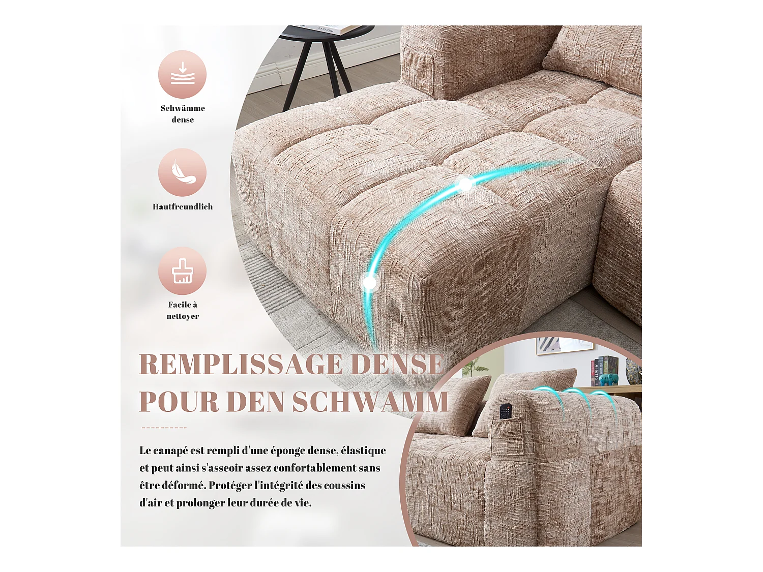 Modulaire hoekbank (chaise longue + bank) - Omvormbaar tot L, U of bed - Multifunctioneel ontwerp