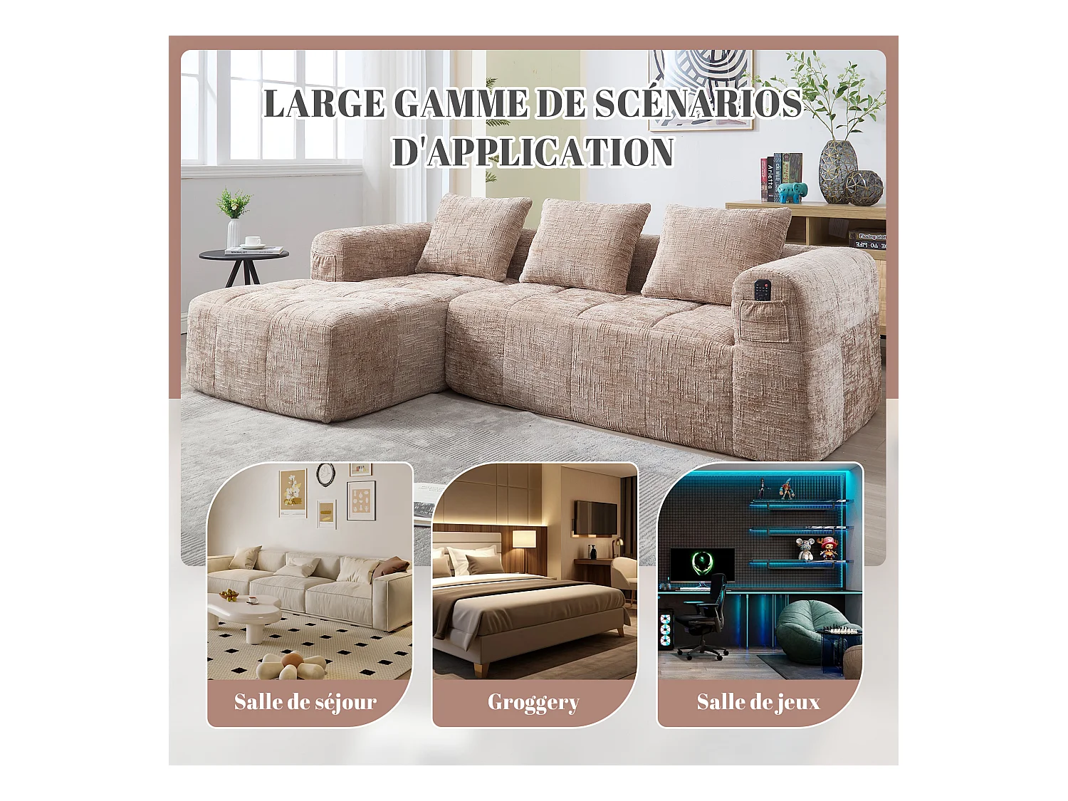 Modulaire hoekbank (chaise longue + bank) - Omvormbaar tot L, U of bed - Multifunctioneel ontwerp