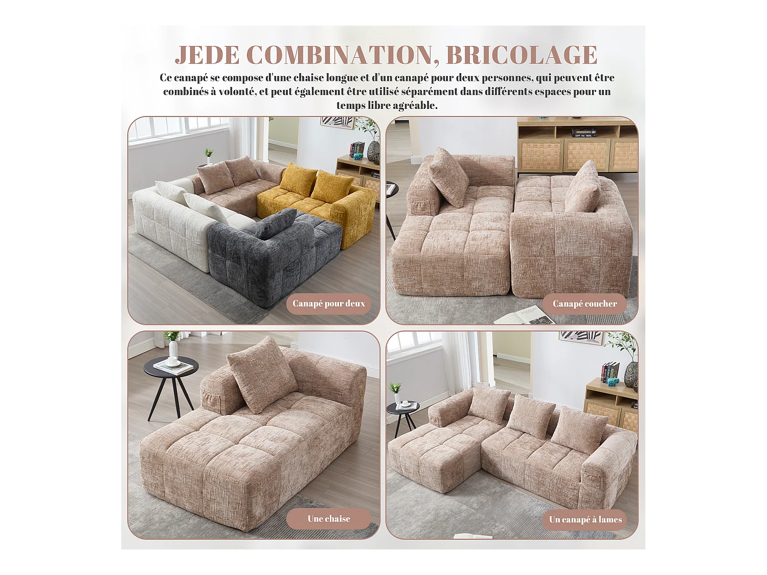 Modulaire hoekbank (chaise longue + bank) - Omvormbaar tot L, U of bed - Multifunctioneel ontwerp