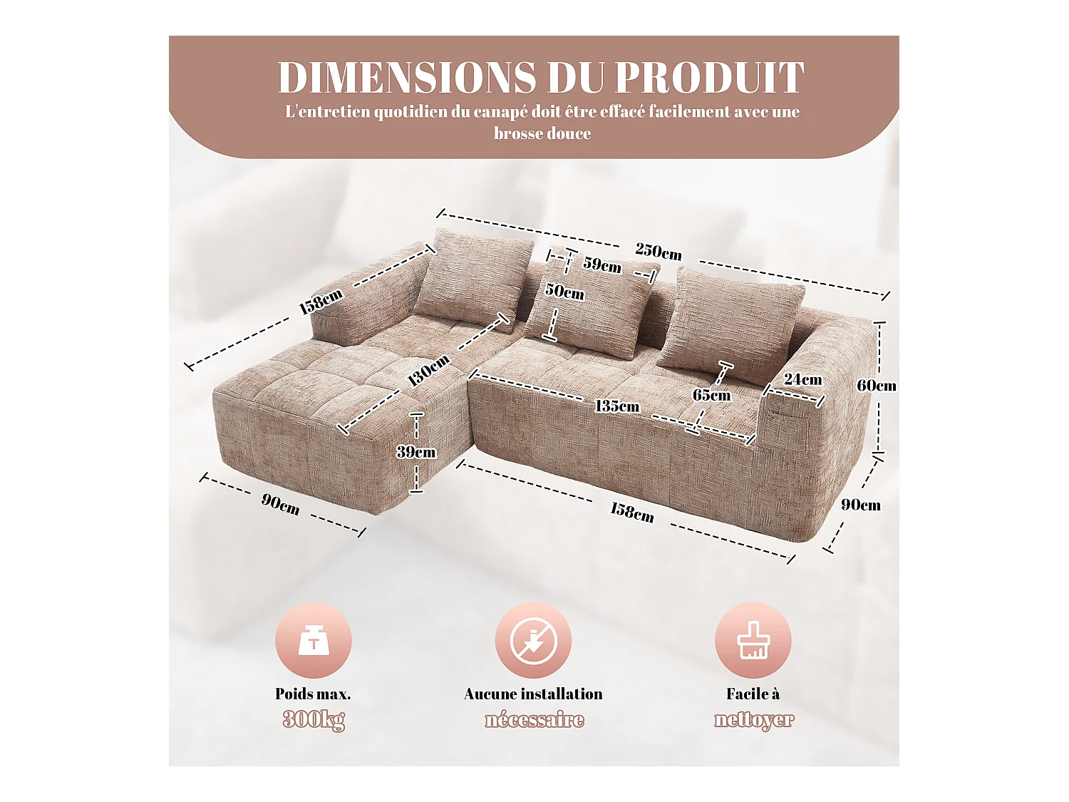 Modulaire hoekbank (chaise longue + bank) - Omvormbaar tot L, U of bed - Multifunctioneel ontwerp