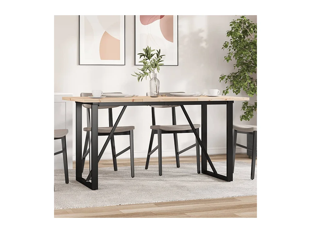 Table à manger cadre en O 160x80x75,5 cm bois pin massif acier