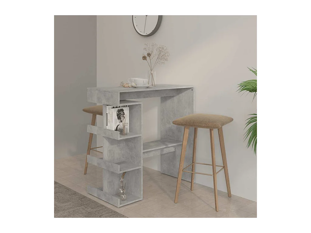 Table de bar étagère de rangement Gris béton Bois d'ingénierie
