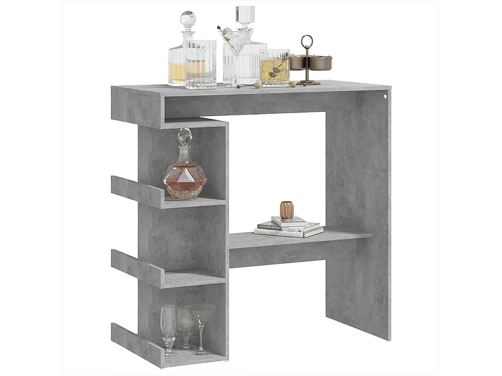 Mesa de bar con estante de almacenamiento, gris hormigón, madera de ingeniería