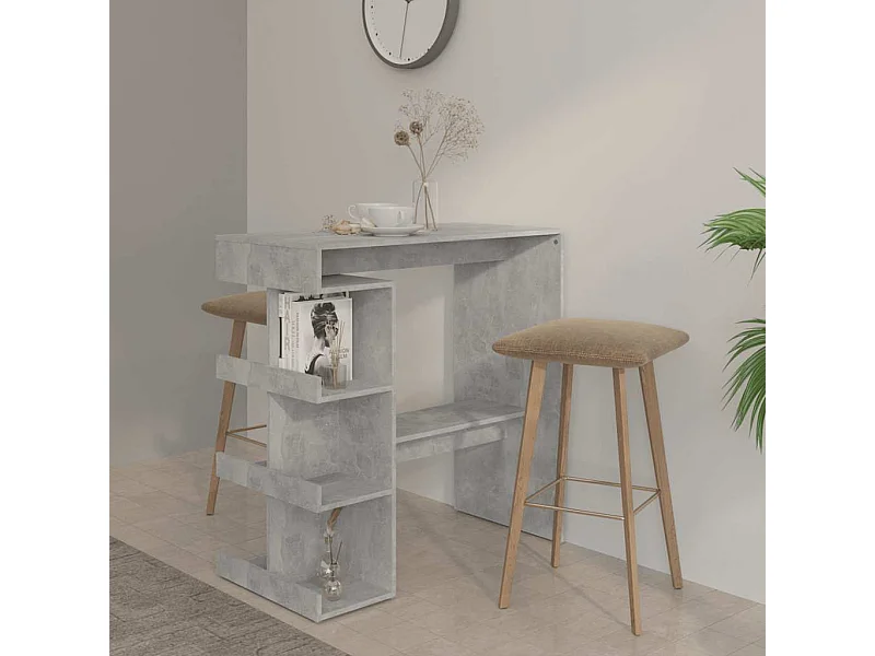 Mesa de bar con estante de almacenamiento, gris hormigón, madera de ingeniería