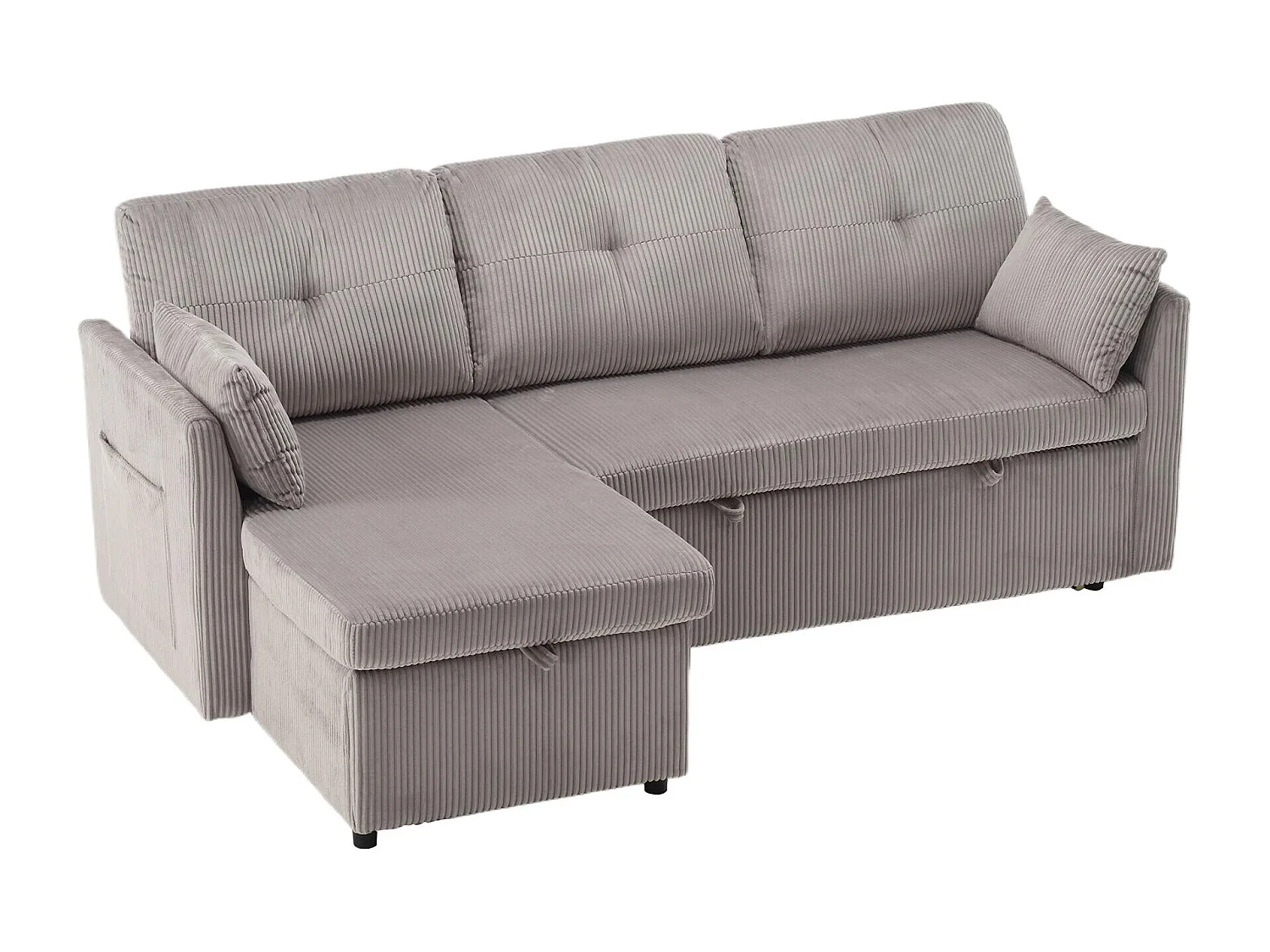 Allurex 1.0 - Canapé 3 Places d'Angle Convertible avec Rangement en Velours Gris  Rayé -  avec 2 Oreiller - 206x130x66-88cm