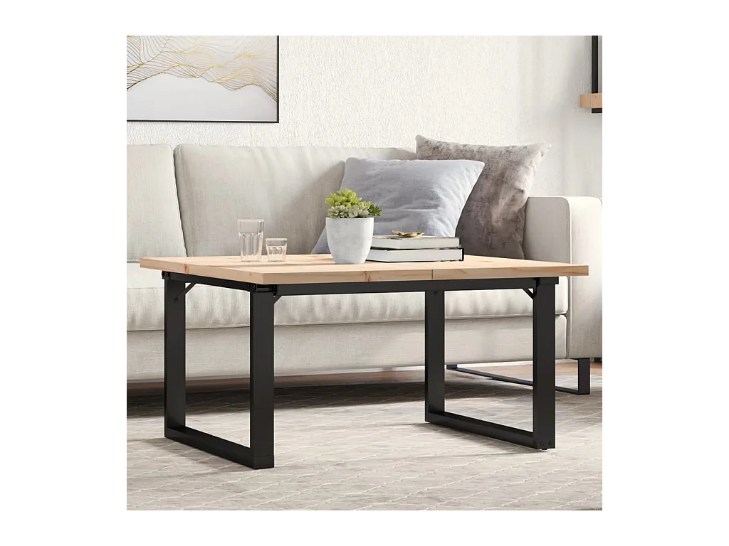 Table basse cadre en O 90x90x45,5cm bois de pin massif et acier