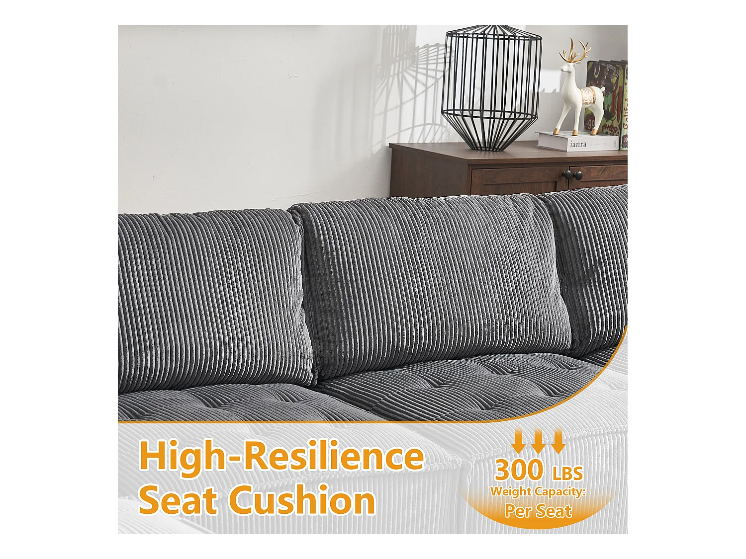 Canapé d'Angle Modulable 6 Places en Velours Gris - Modulable à Volonté - Design contemporain