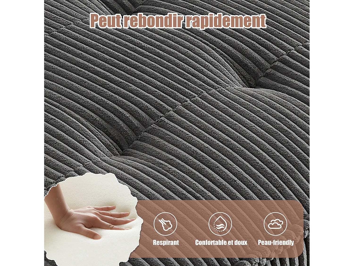 Canapé d'Angle Modulable 6 Places en Velours Gris - Modulable à Volonté - Design contemporain