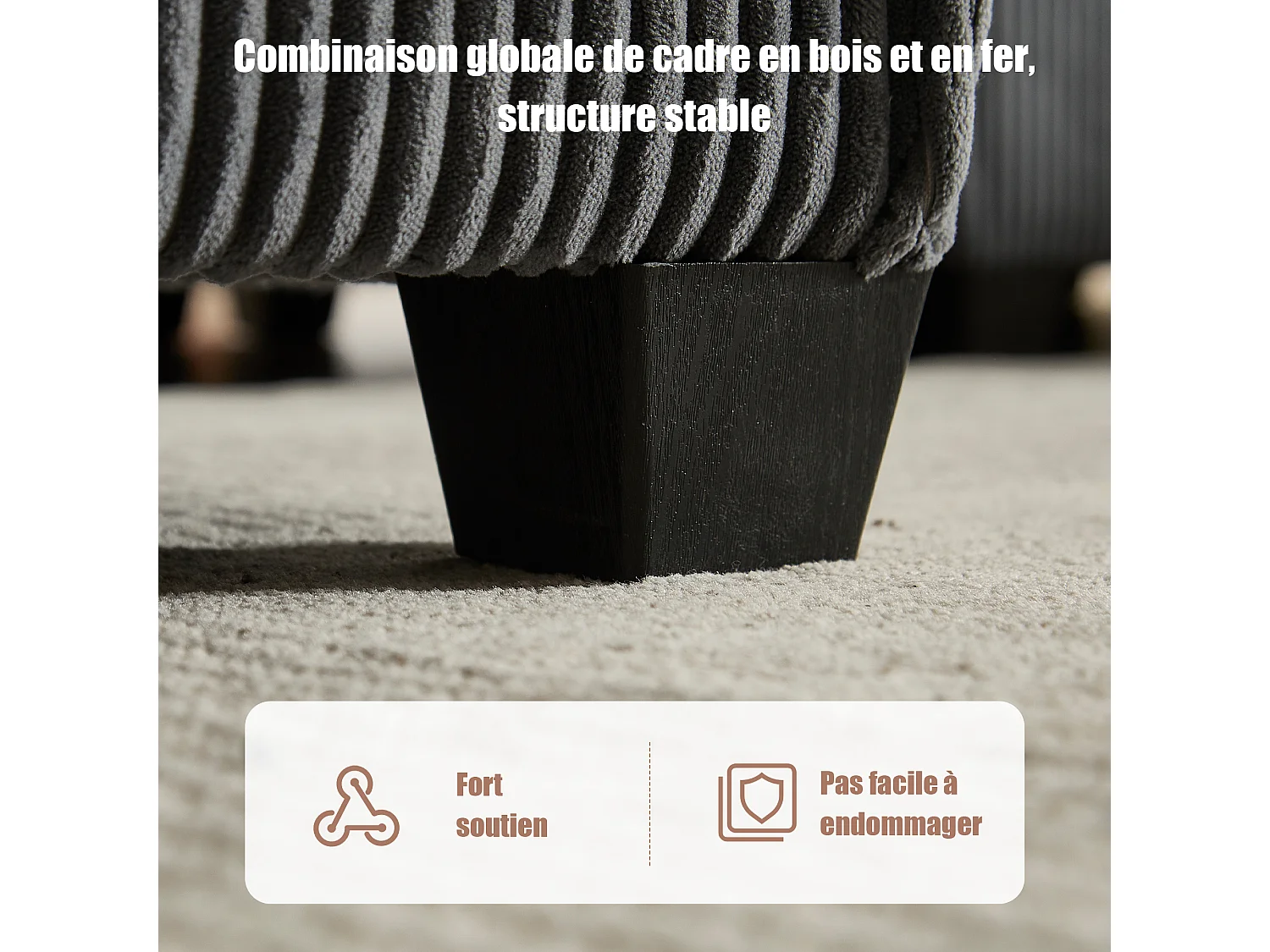 Canapé d'Angle Modulable 6 Places en Velours Gris - Modulable à Volonté - Design contemporain