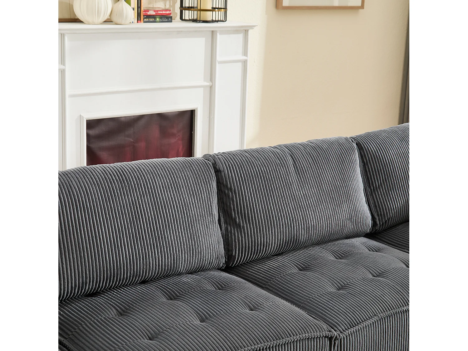 Canapé d'Angle Modulable 6 Places en Velours Gris - Modulable à Volonté - Design contemporain