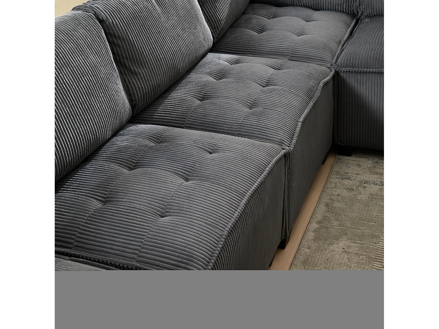 Modulaire U-vormige bank (308 x 82 x 154 cm) – 6-zits slaapbank – Corduroy stof – Schuimstructuur