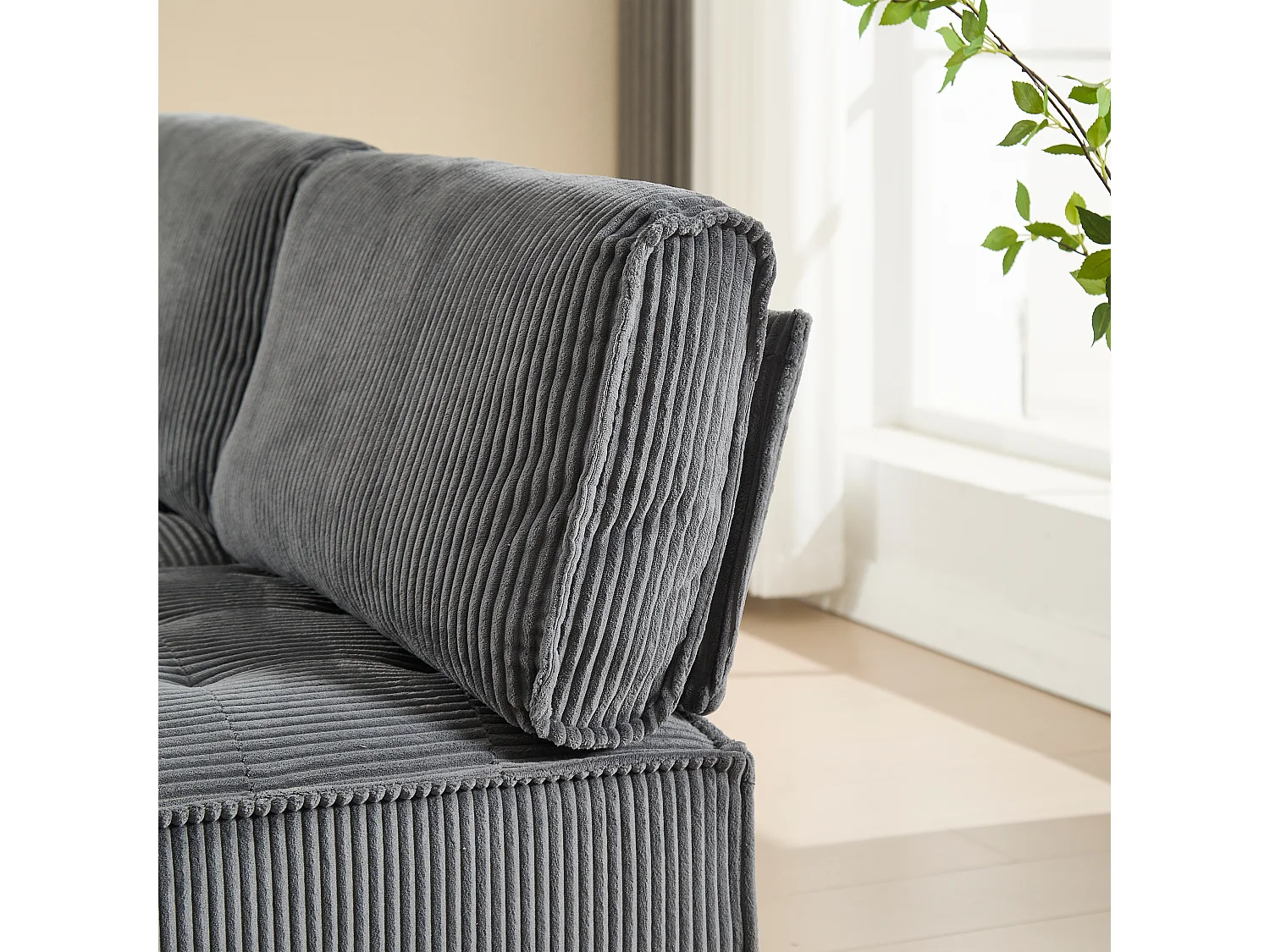 Modulaire U-vormige bank (308 x 82 x 154 cm) – 6-zits slaapbank – Corduroy stof – Schuimstructuur