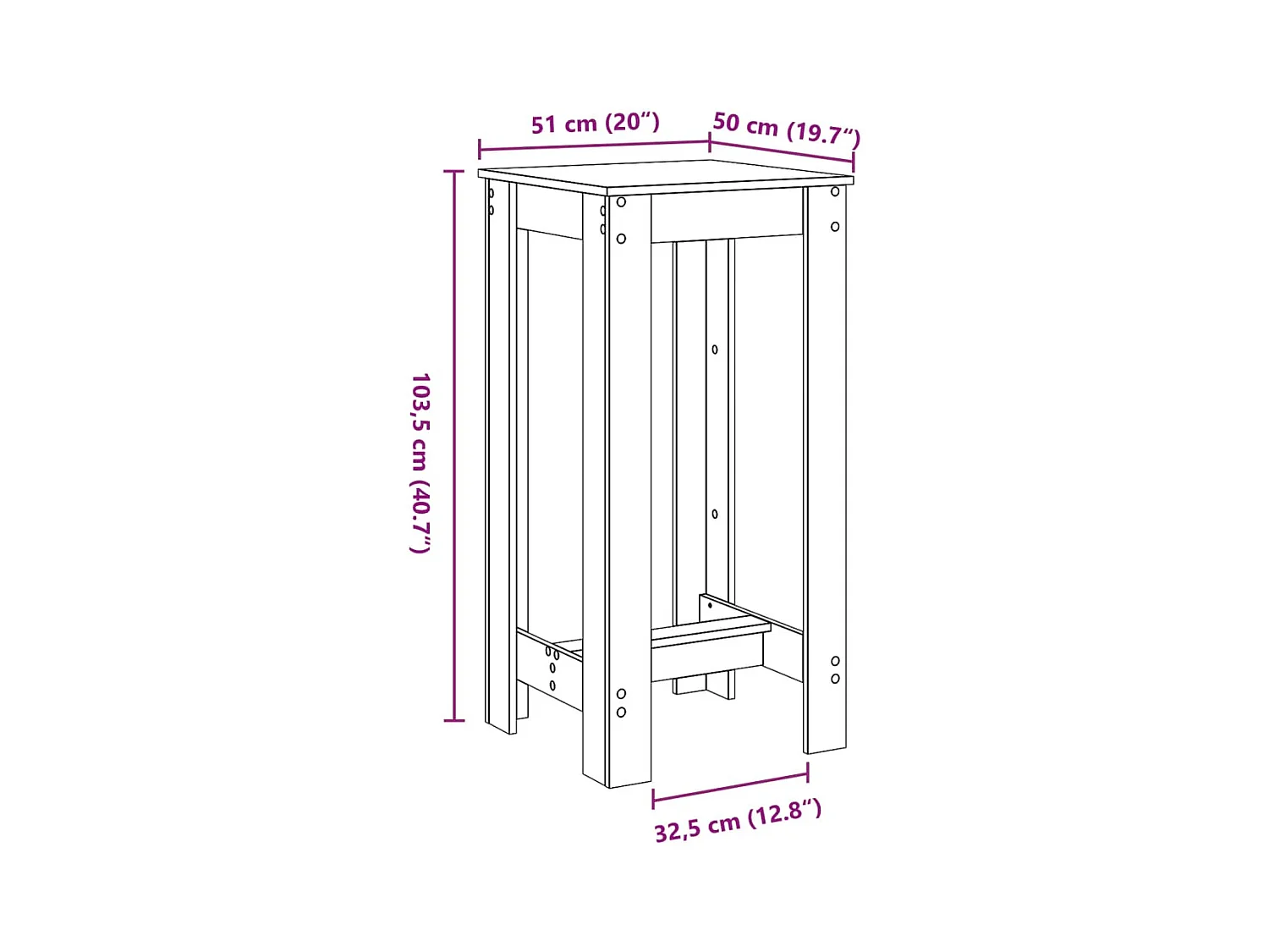 Table de bar chêne artisanal 51x50x103,5 cm bois d'ingénierie