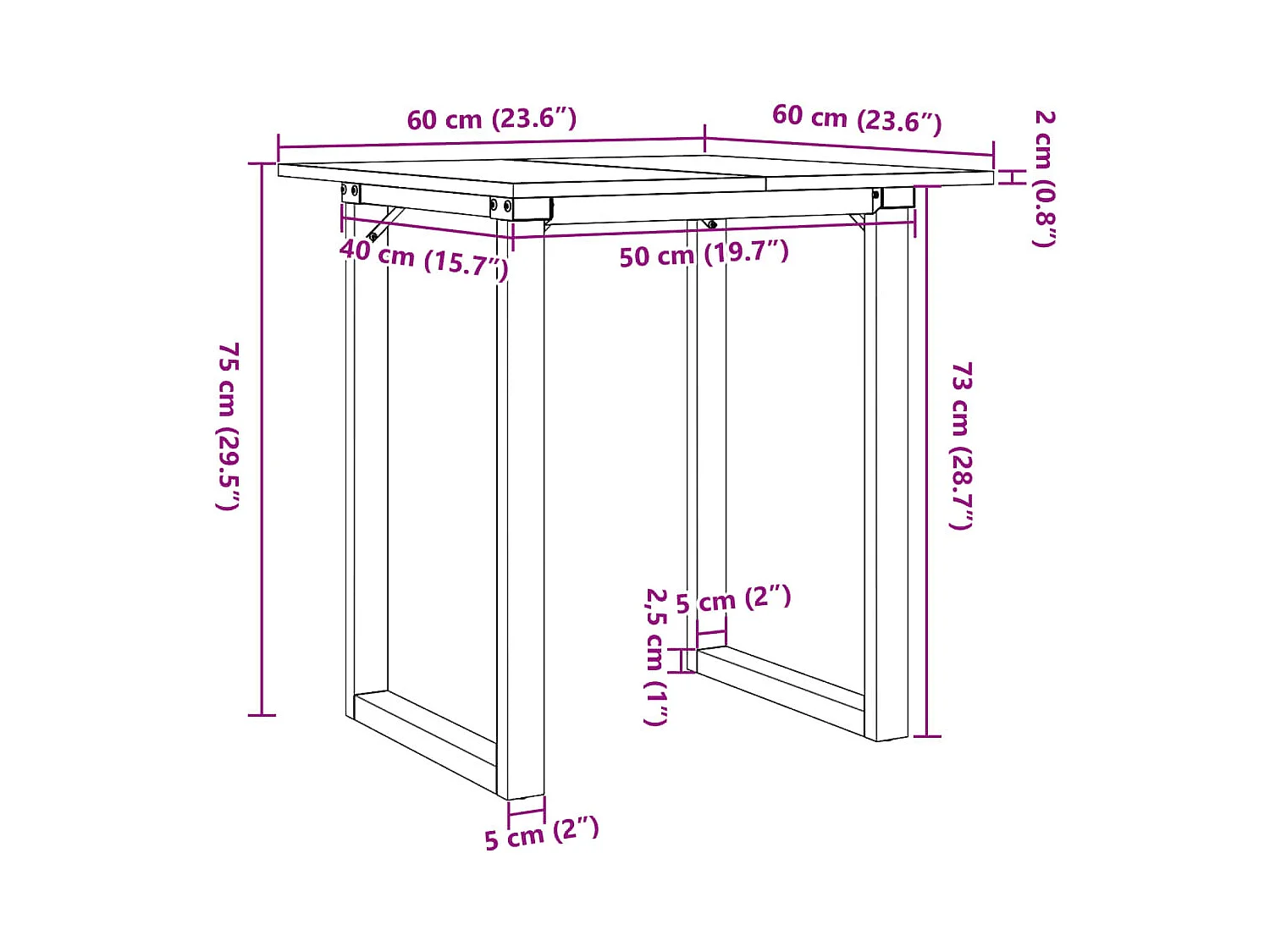 Mesa de comedor O-frame 60x60x75 cm madera maciza de pino acero