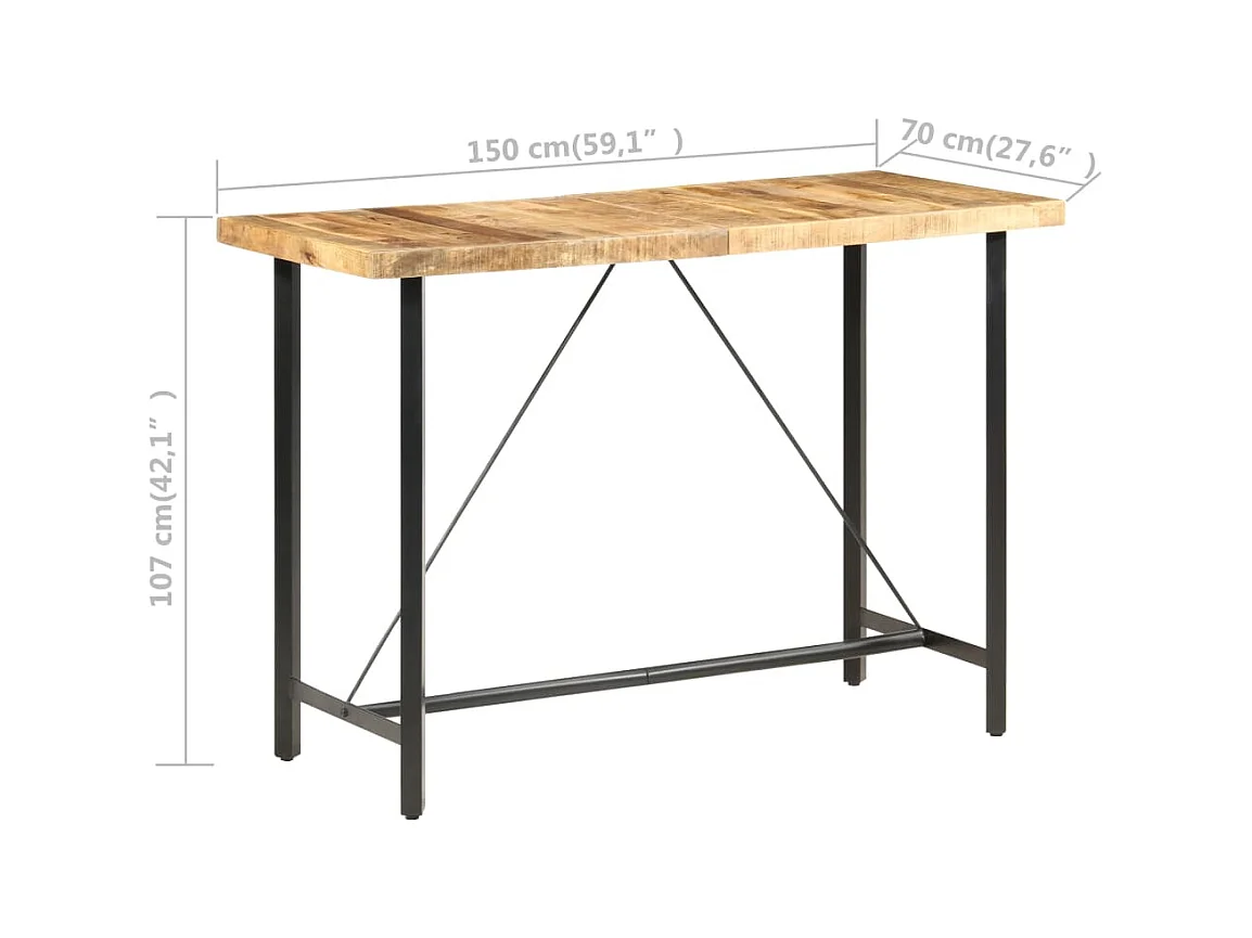 Table de bar 150x70x107 cm Bois de manguier brut