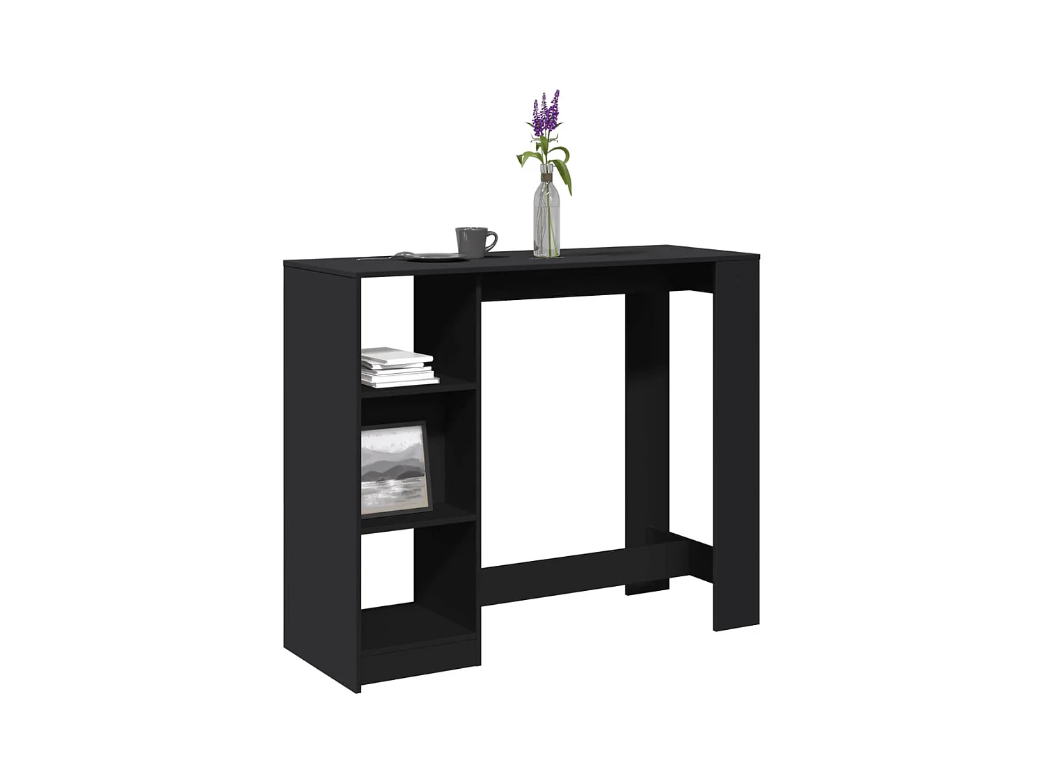 Table de bar avec étagère noir 124x46x103,5cm bois d'ingénierie