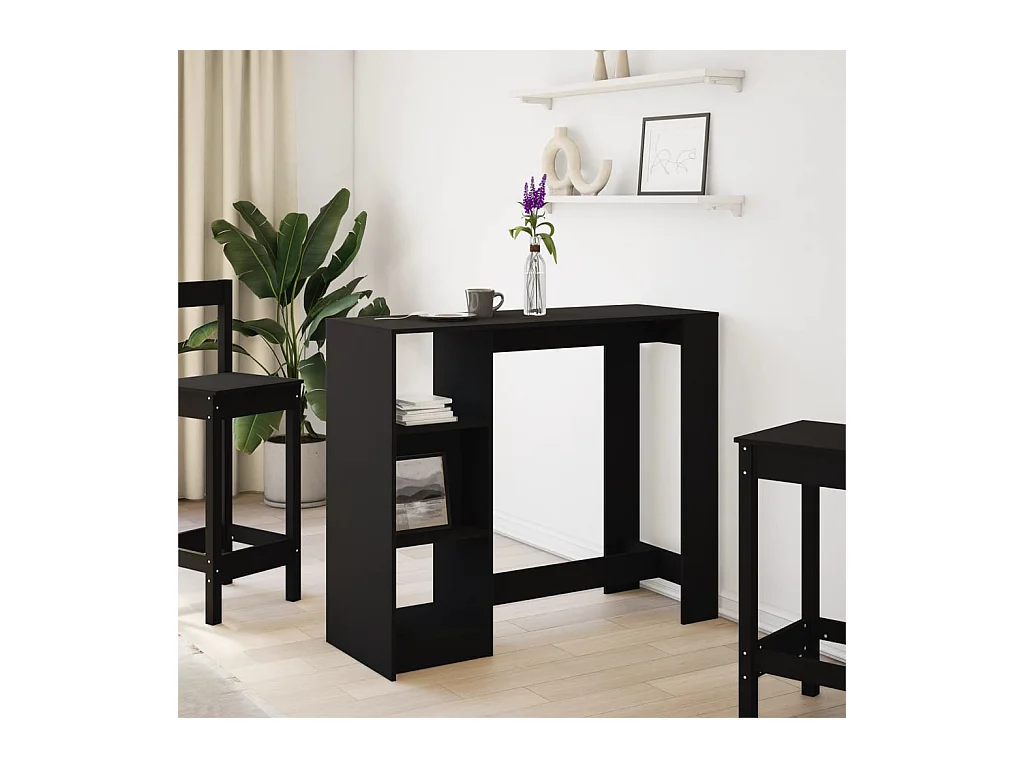 Table de bar avec étagère noir 124x46x103,5cm bois d'ingénierie
