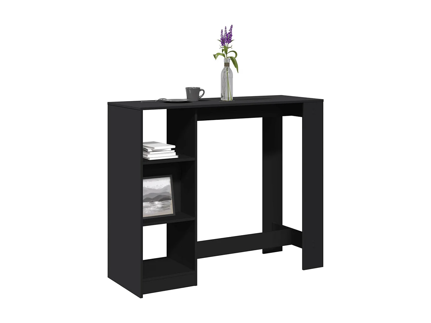 Mesa de bar con estante negro 124x46x103,5cm madera de ingeniería