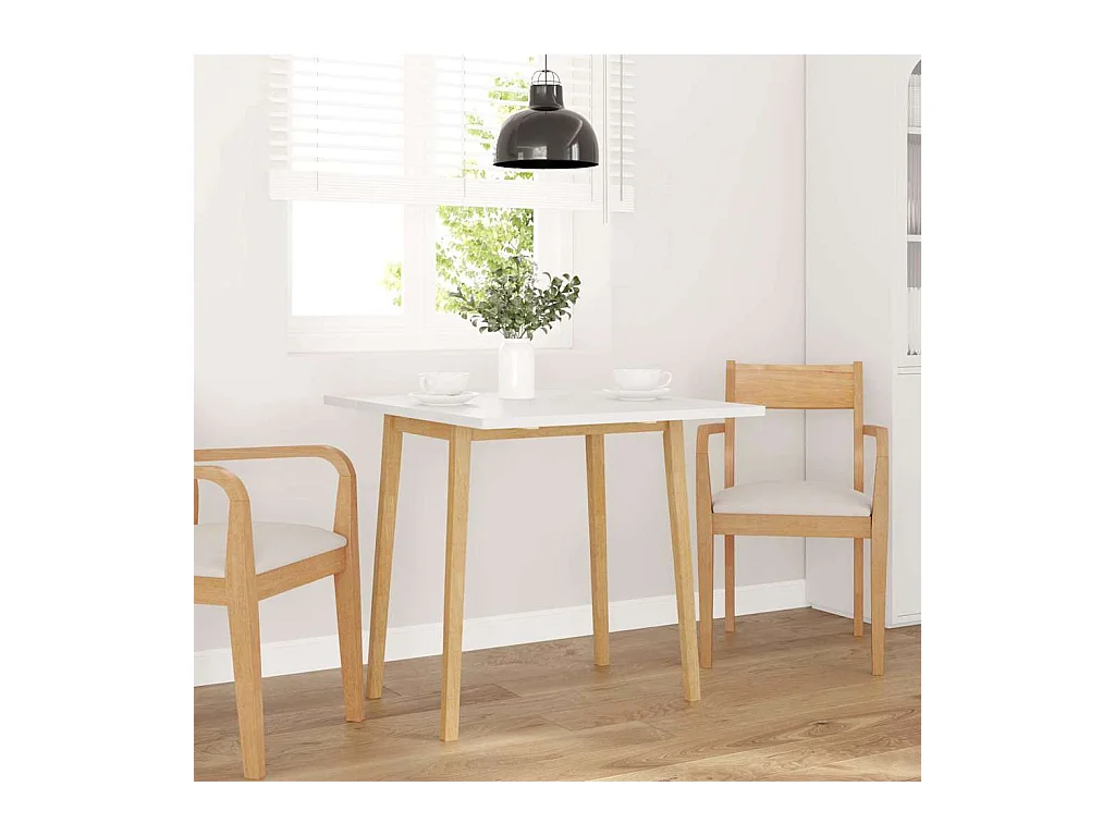 Table à manger naturel bois massif et caoutchouc