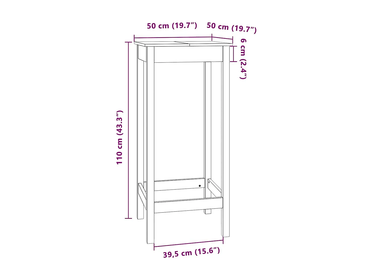 Mesa de bar blanca 50x50x110 cm madera maciza de pino