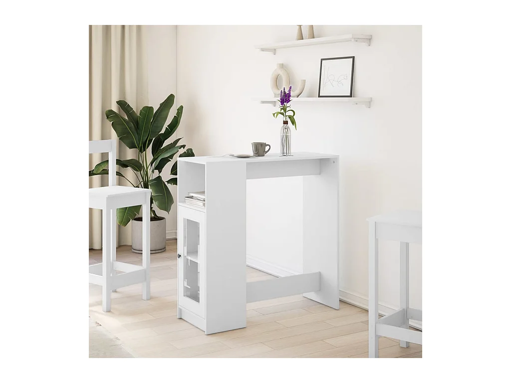 Table de bar avec étagères blanc bois d'ingénierie