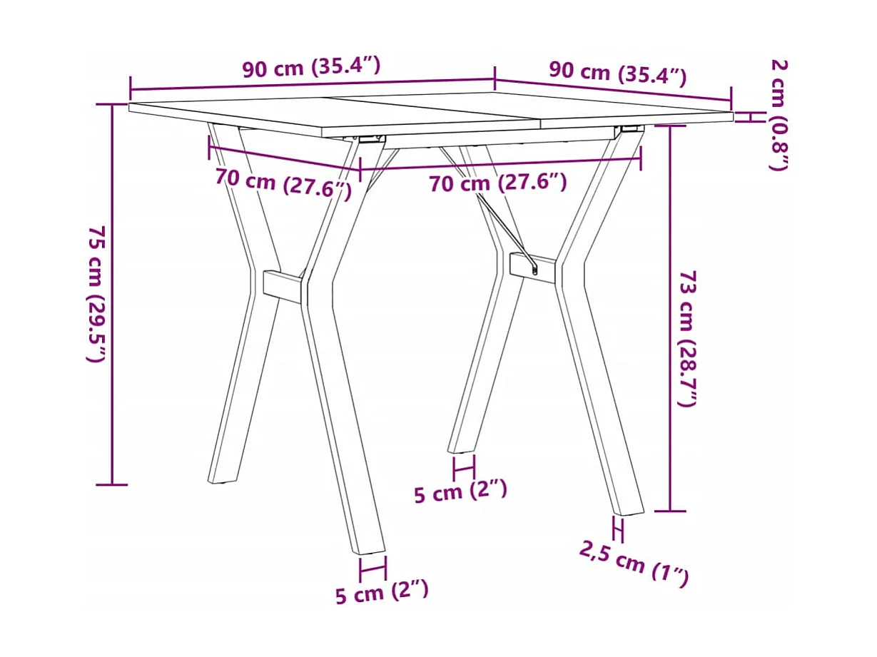 Mesa de comedor estructura en Y 90x90x75 cm madera maciza de pino acero
