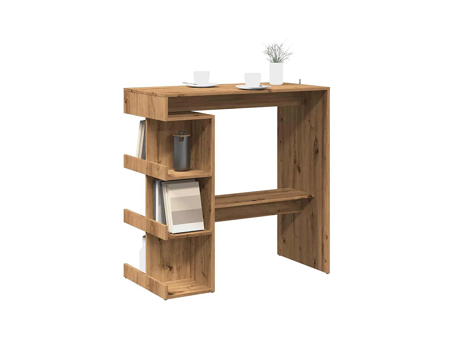 Table de bar avec étagère de rangement chêne artisanal