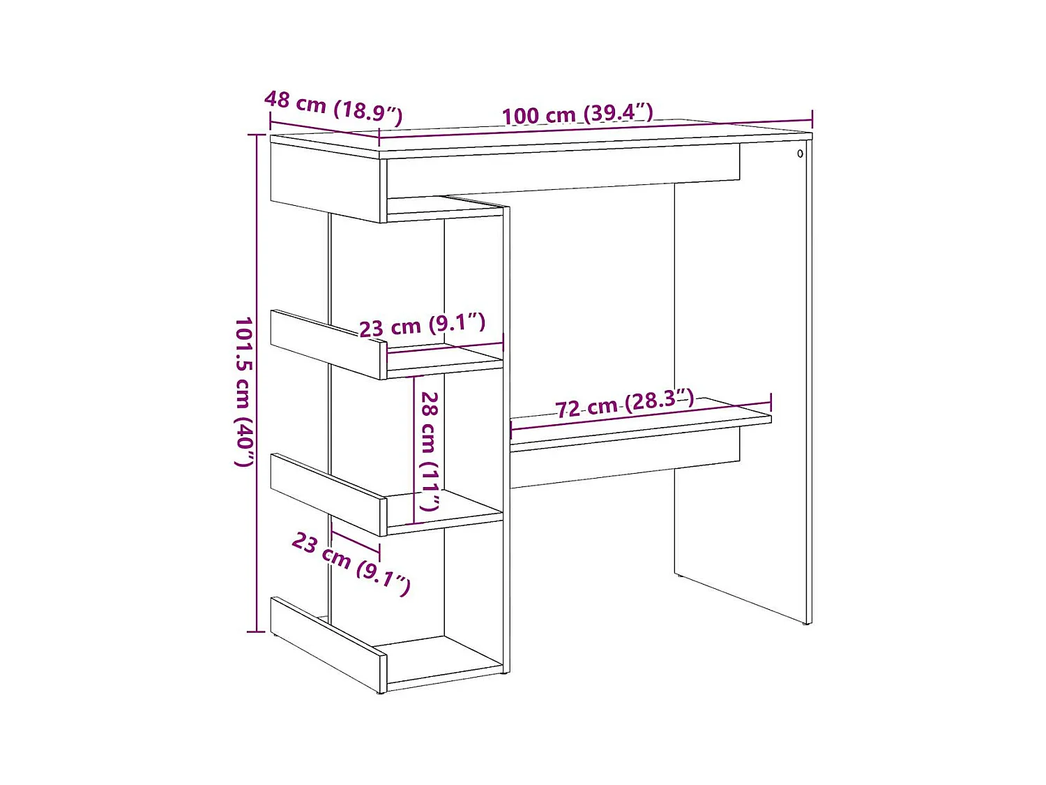 Table de bar avec étagère de rangement chêne artisanal