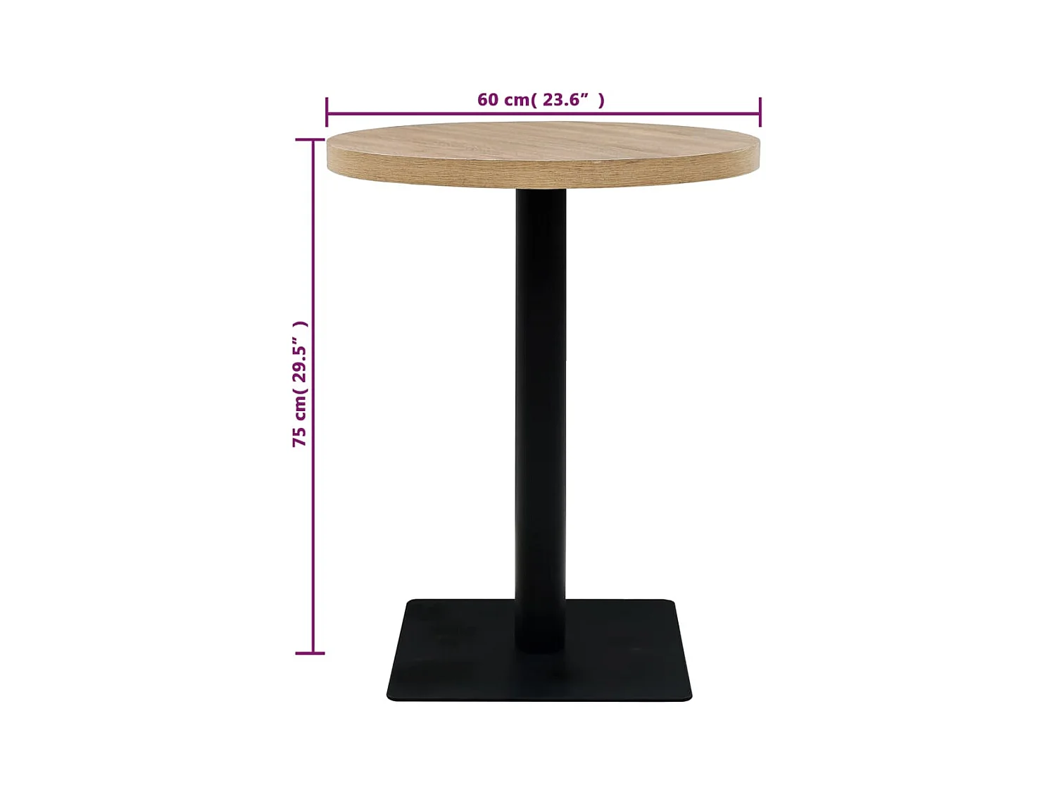 Table de bistro MDF et acier Rond 60 x 75 cm Couleur de chêne