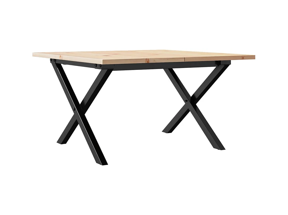Table basse cadre en X 60x60x40 cm bois de pin massif et acier