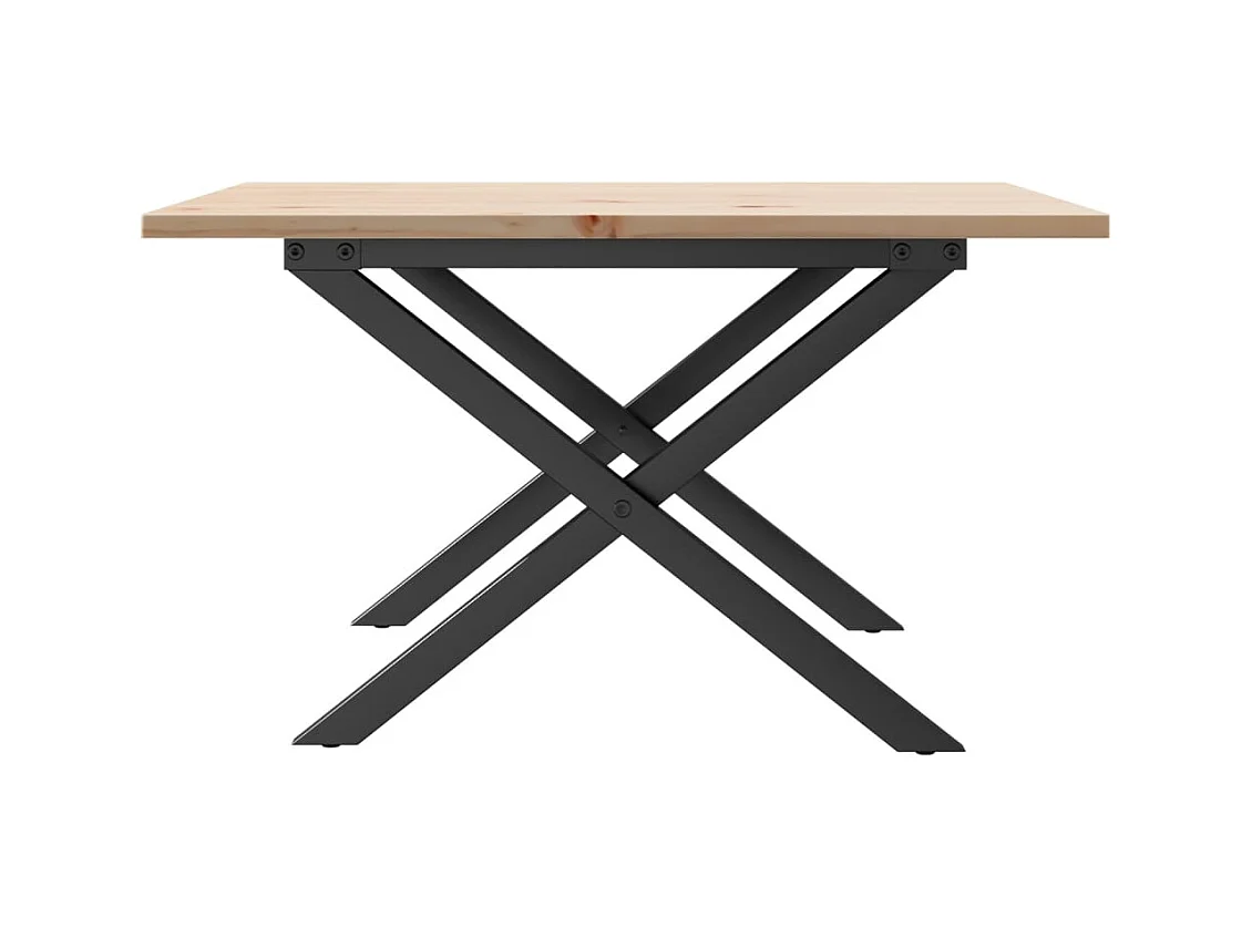 Table basse cadre en X 60x60x40 cm bois de pin massif et acier
