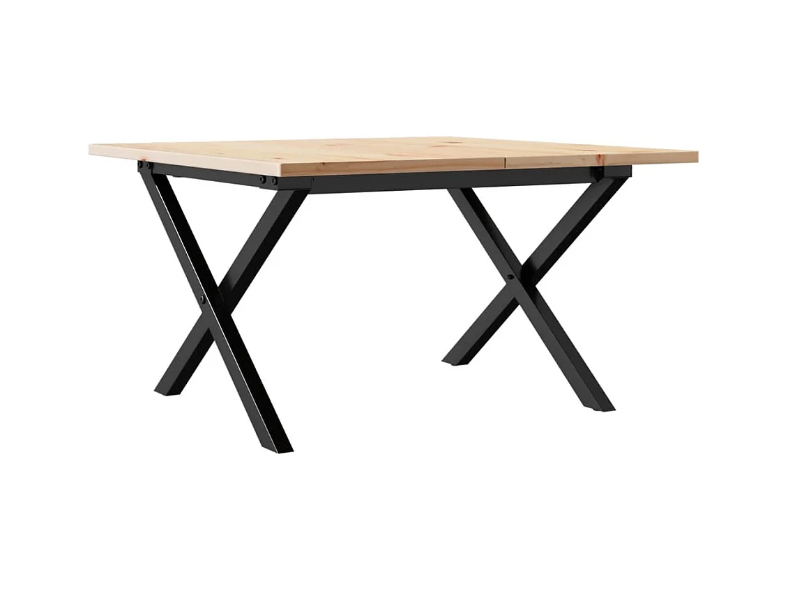 Table basse cadre en X 60x60x40 cm bois de pin massif et acier