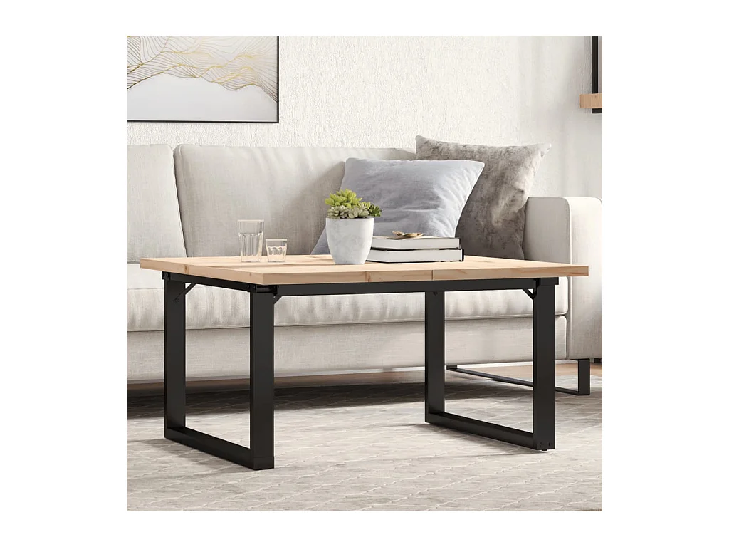 Table basse cadre en O 80x80x45,5cm bois de pin massif et acier