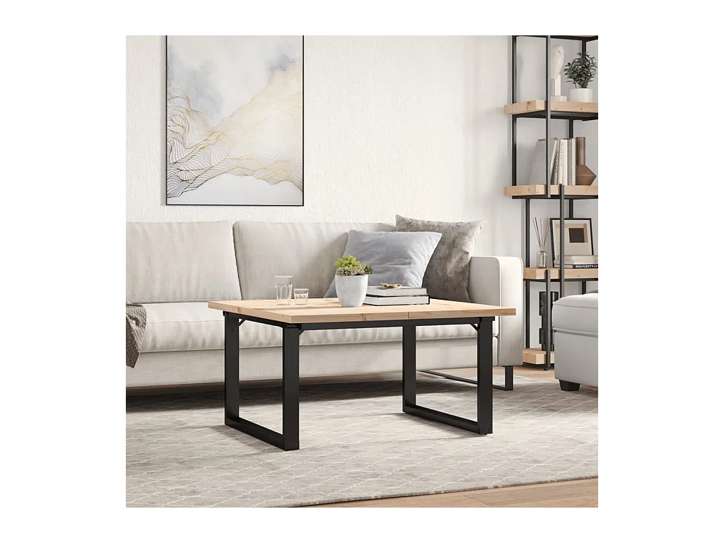 Table basse cadre en O 80x80x45,5cm bois de pin massif et acier