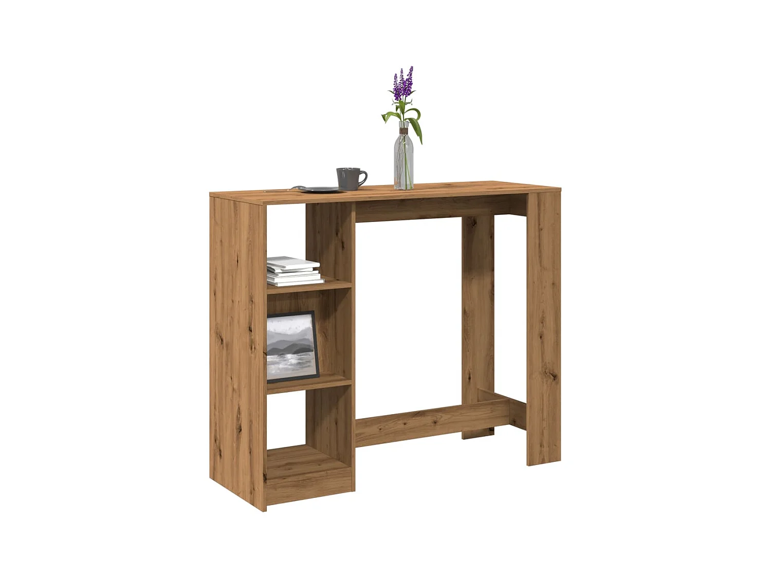 Table de bar avec étagère chêne artisanal bois d'ingénierie