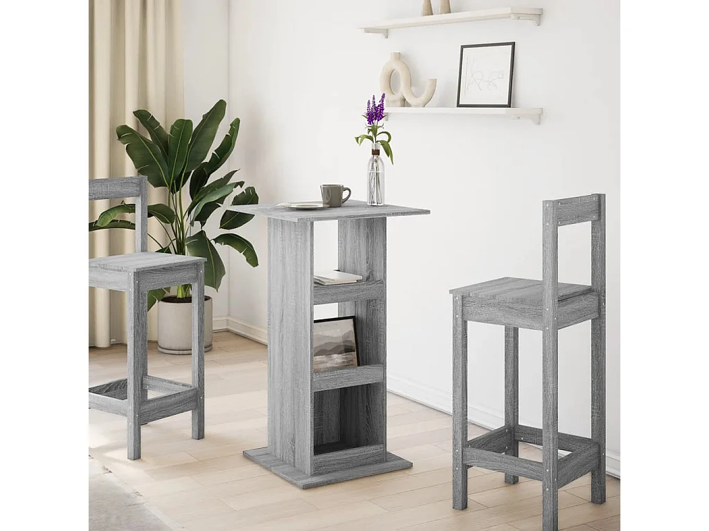 Mesa de bar de madera de ingeniería gris Sonoma con almacenamiento