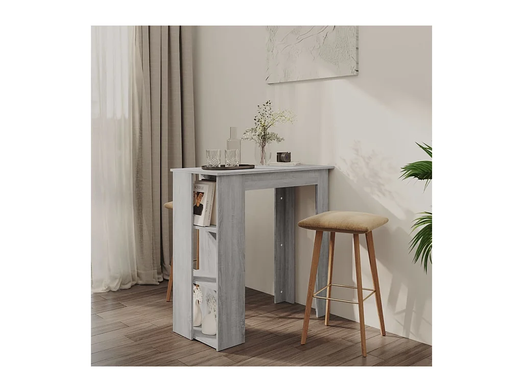 Table de bar avec étagère sonoma gris bois d'ingénierie
