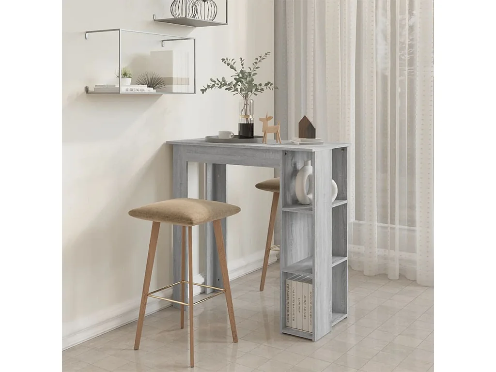 Mesa de bar de madera de ingeniería gris Sonoma con estante